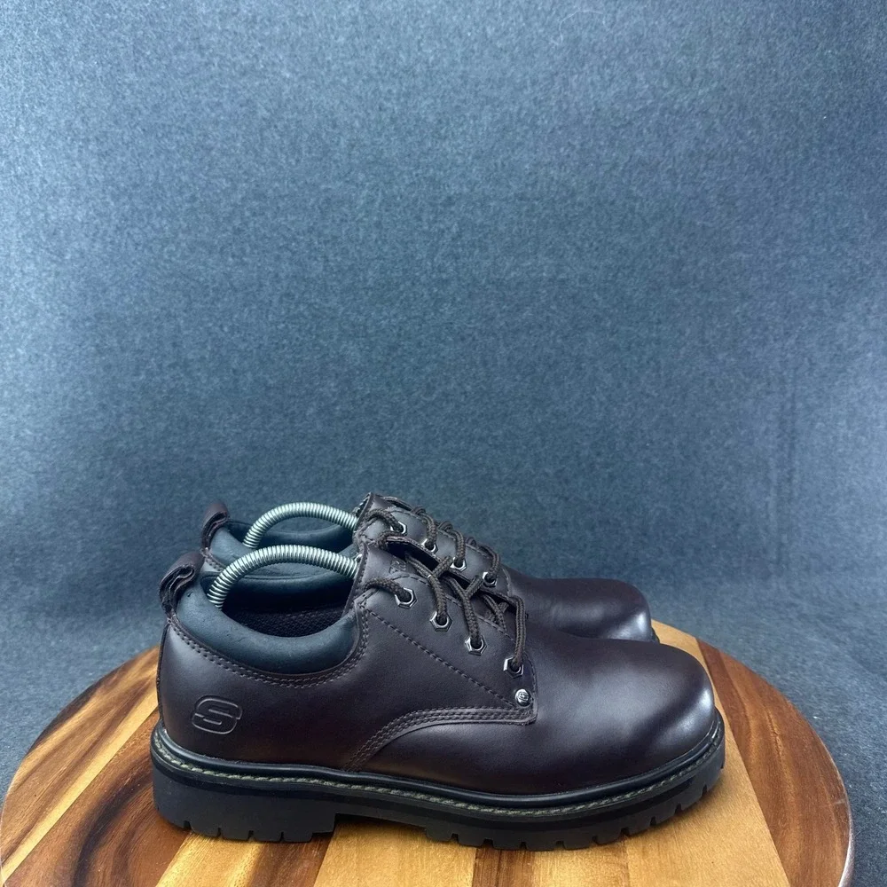 Skechers Men's Alley Cats Oxford Lace Up Work Shoes Brown Leather 7111 Sz 9 Y2K